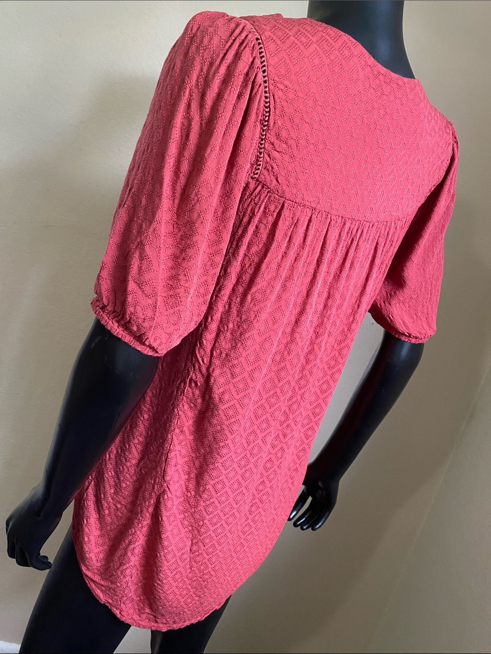 V-Neck Red Babydoll Tunic with Puff Sleeves - Picture 6 of 11